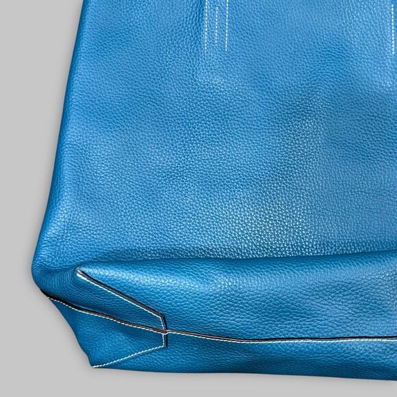 Blue Pebbled Leather Tote Bag – Hermès-Inspired Style (Not Authenticated) - Picture 5 of 8